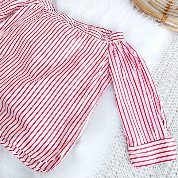 Emme Marella Stripe Off The Shoulder Top Red White 3/4 Button Sleeves Striped 40 - Picture 4 of 12